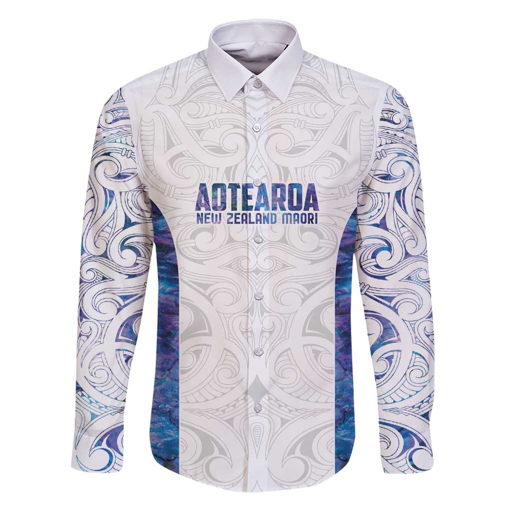Custom New Zealand Aotearoa Family Matching Long Sleeve Bodycon Dress and Hawaiian Shirt Purple Maori Paua Shell Indigenous LT9 Dad's Shirt - Long Sleeve Purple - Polynesian Pride