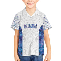 Custom New Zealand Aotearoa Family Matching Long Sleeve Bodycon Dress and Hawaiian Shirt Purple Maori Paua Shell Indigenous LT9 Son's Shirt Purple - Polynesian Pride