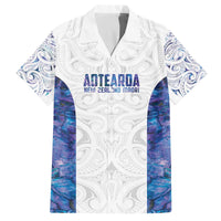 Custom New Zealand Aotearoa Family Matching Off The Shoulder Long Sleeve Dress and Hawaiian Shirt Purple Maori Paua Shell Indigenous LT9 Dad's Shirt - Short Sleeve Purple - Polynesian Pride