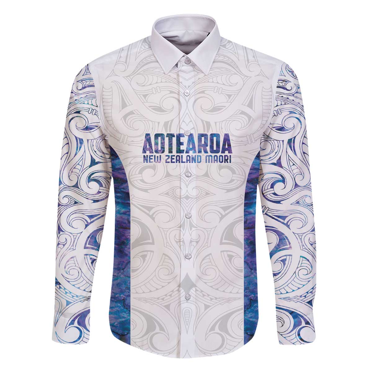 Custom New Zealand Aotearoa Family Matching Off The Shoulder Long Sleeve Dress and Hawaiian Shirt Purple Maori Paua Shell Indigenous LT9 Dad's Shirt - Long Sleeve Purple - Polynesian Pride