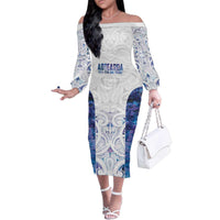 Custom New Zealand Aotearoa Family Matching Off The Shoulder Long Sleeve Dress and Hawaiian Shirt Purple Maori Paua Shell Indigenous LT9 Mom's Dress Purple - Polynesian Pride