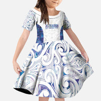 Custom New Zealand Aotearoa Family Matching Off Shoulder Maxi Dress and Hawaiian Shirt Purple Maori Paua Shell Indigenous LT9 Daughter's Dress Purple - Polynesian Pride