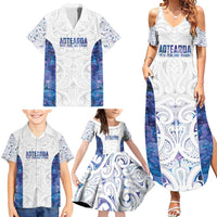 Custom New Zealand Aotearoa Family Matching Summer Maxi Dress and Hawaiian Shirt Purple Maori Paua Shell Indigenous LT9 - Polynesian Pride