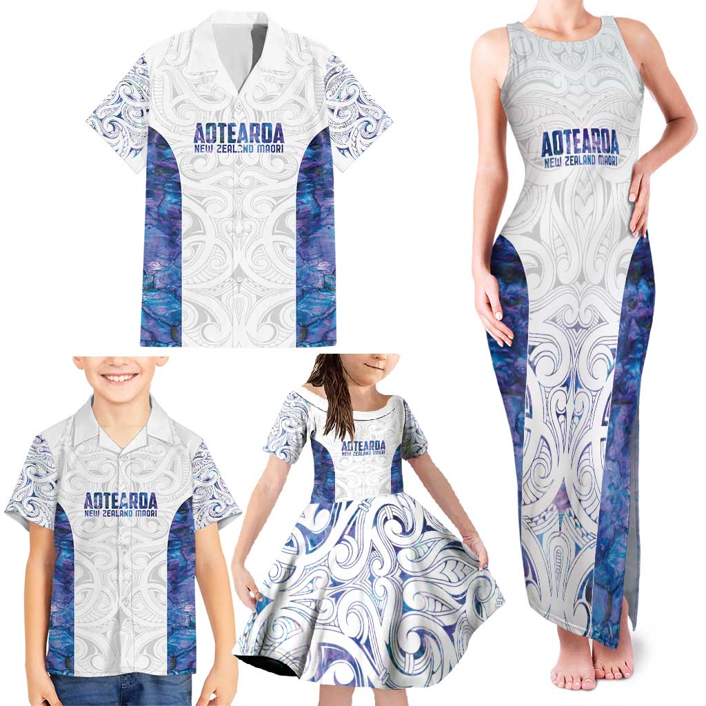 Custom New Zealand Aotearoa Family Matching Tank Maxi Dress and Hawaiian Shirt Purple Maori Paua Shell Indigenous LT9 - Polynesian Pride