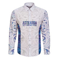 Custom New Zealand Aotearoa Family Matching Tank Maxi Dress and Hawaiian Shirt Purple Maori Paua Shell Indigenous LT9 Dad's Shirt - Long Sleeve Purple - Polynesian Pride