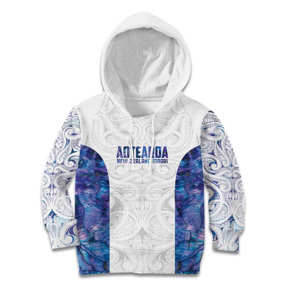 Custom New Zealand Aotearoa Kid Hoodie Purple Maori Paua Shell Indigenous - Polynesian Pride