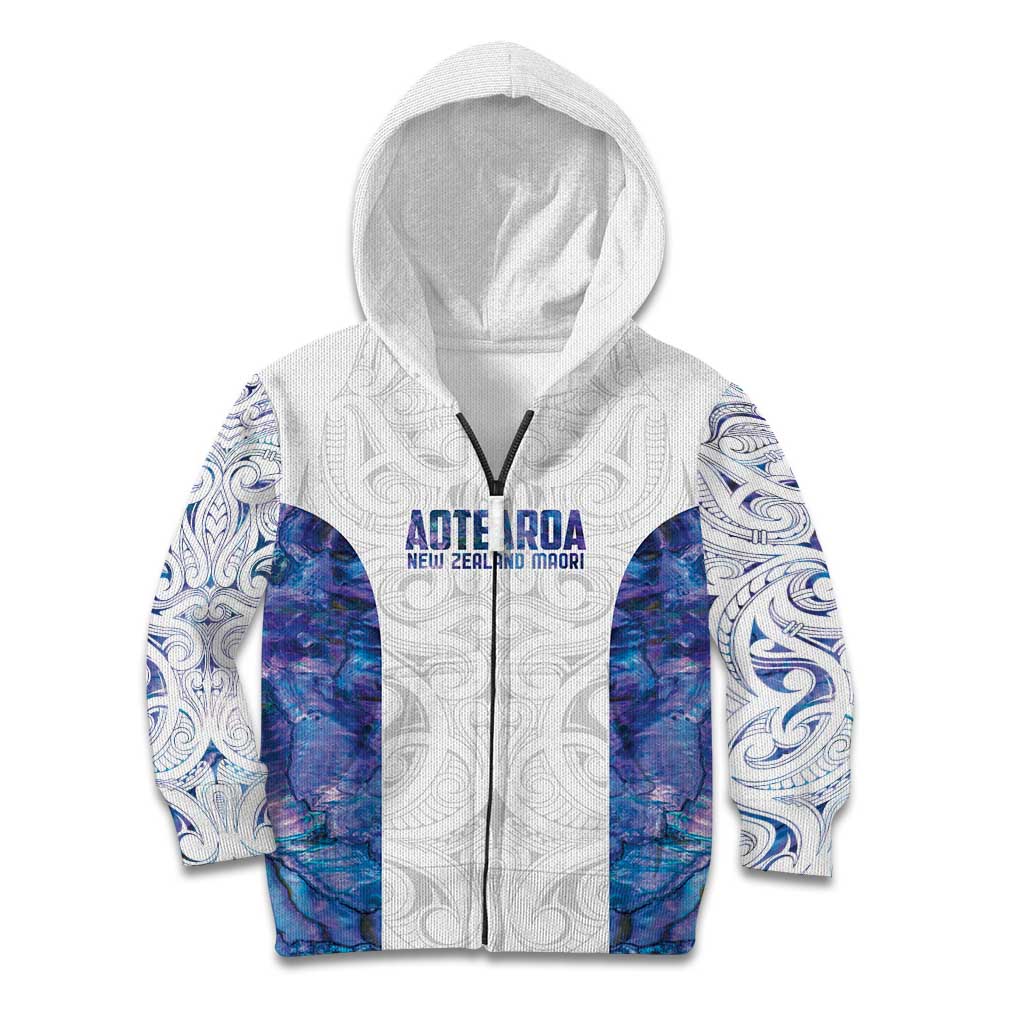 Custom New Zealand Aotearoa Kid Hoodie Purple Maori Paua Shell Indigenous - Polynesian Pride