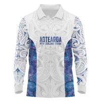 Custom New Zealand Aotearoa Long Sleeve Polo Shirt Purple Maori Paua Shell Indigenous LT9 Purple - Polynesian Pride