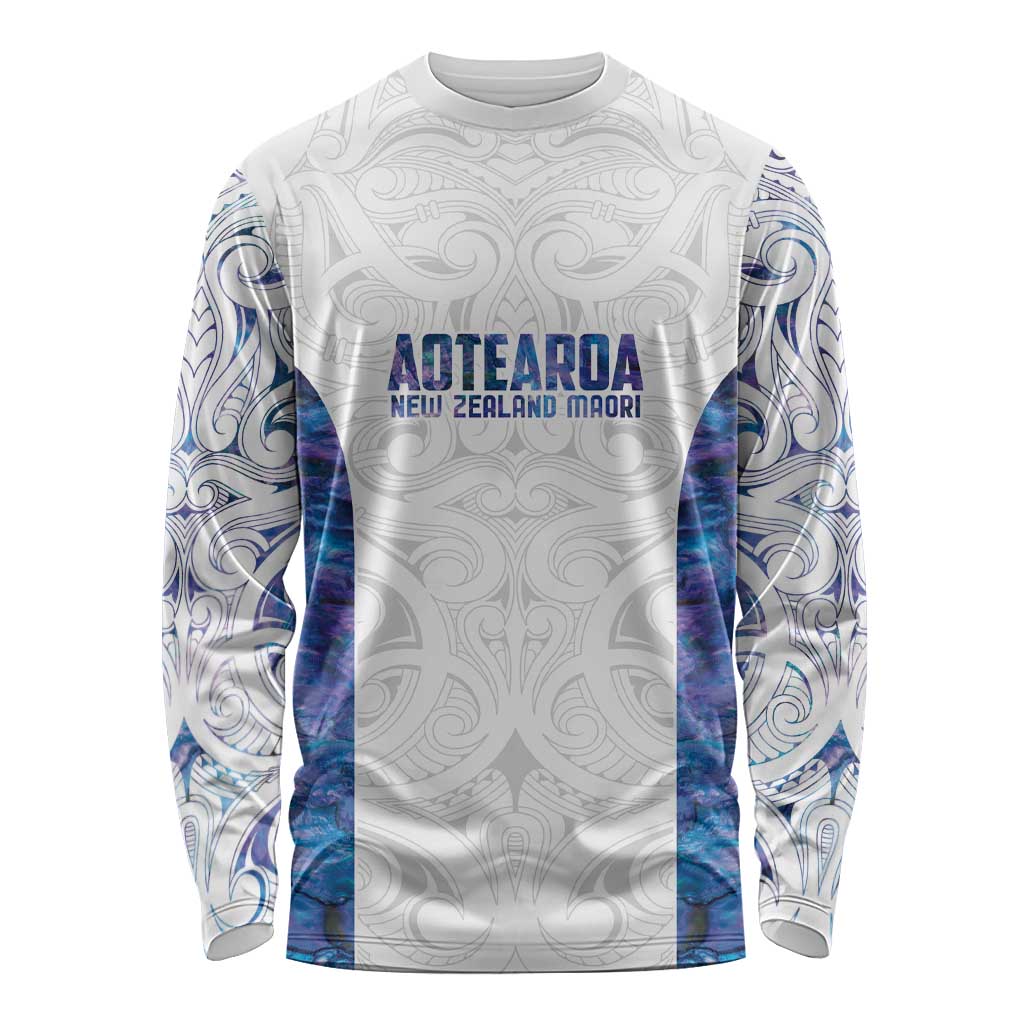 Custom New Zealand Aotearoa Long Sleeve Shirt Purple Maori Paua Shell Indigenous - Polynesian Pride