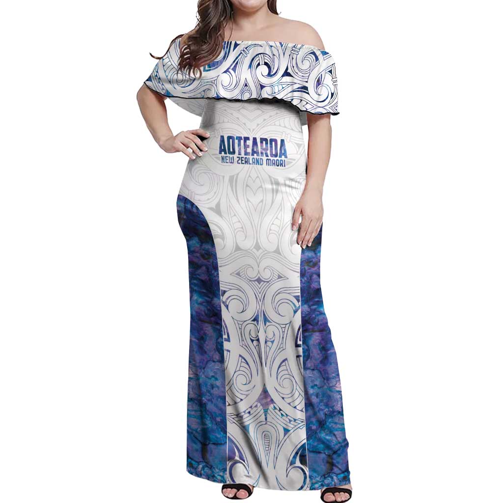 Custom New Zealand Aotearoa Off Shoulder Maxi Dress Purple Maori Paua Shell Indigenous - Polynesian Pride