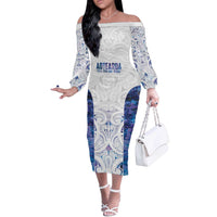 Custom New Zealand Aotearoa Off The Shoulder Long Sleeve Dress Purple Maori Paua Shell Indigenous LT9 Women Purple - Polynesian Pride