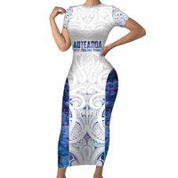Custom New Zealand Aotearoa Short Sleeve Bodycon Dress Purple Maori Paua Shell Indigenous LT9 Long Dress Purple - Polynesian Pride