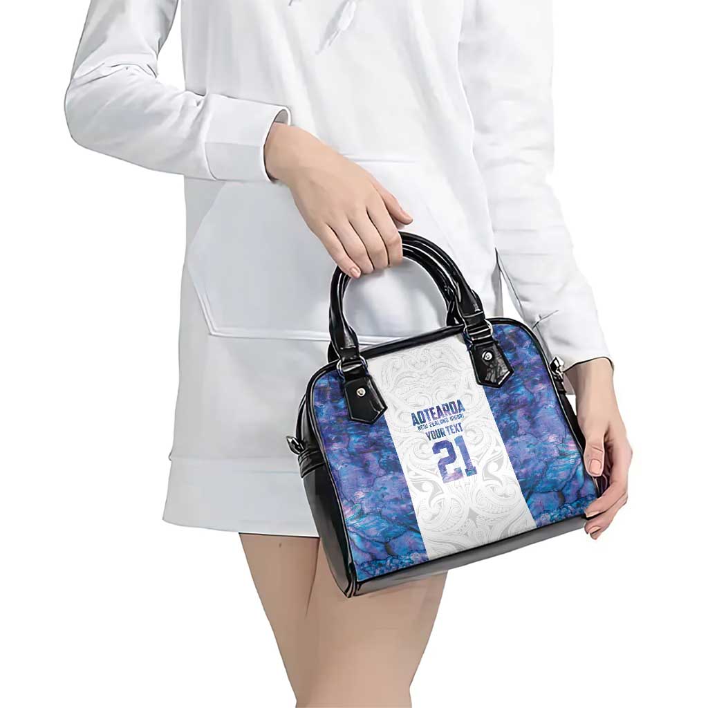 Custom New Zealand Aotearoa Shoulder Handbag Purple Maori Paua Shell Indigenous - Polynesian Pride