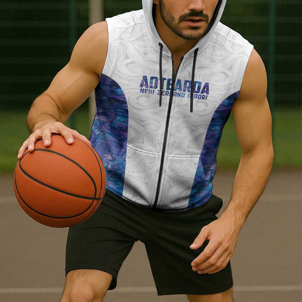 Custom New Zealand Aotearoa Sleeveless Zip Hoodie Purple Maori Paua Shell Indigenous LT9 - Polynesian Pride
