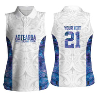 Custom New Zealand Aotearoa Women Sleeveless Polo Shirt Purple Maori Paua Shell Indigenous LT9 - Polynesian Pride