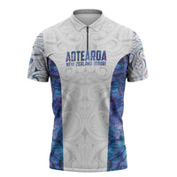 Custom New Zealand Aotearoa Zipper Polo Shirt Purple Maori Paua Shell Indigenous LT9 Purple - Polynesian Pride