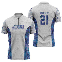 Custom New Zealand Aotearoa Zipper Polo Shirt Purple Maori Paua Shell Indigenous LT9 - Polynesian Pride