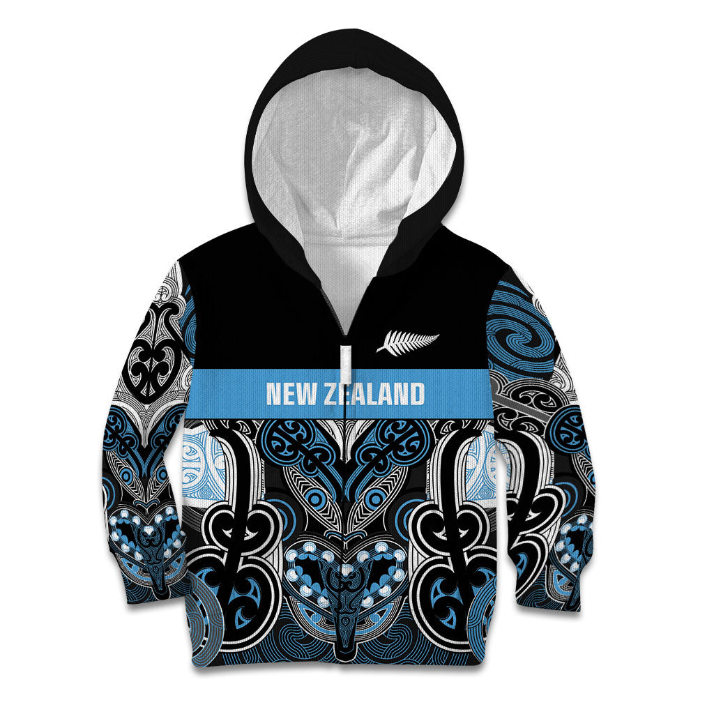 World Cricket Custom New Zealand Kid Hoodie Kia kaha nga Potae Pango LT9 Zip Hoodie Black - Polynesian Pride