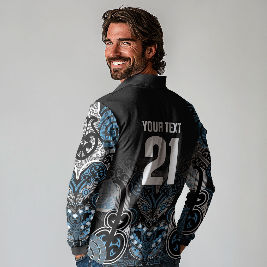 World Cricket Custom New Zealand Long Sleeve Polo Shirt Kia kaha nga Potae Pango LT9 - Polynesian Pride