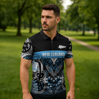 World Cricket Custom New Zealand Zipper Polo Shirt Kia kaha nga Potae Pango LT9 - Polynesian Pride