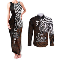 Your Matter Suicide Prevention Couples Matching Tank Maxi Dress and Long Sleeve Button Shirts Gold Polynesian Tribal LT9 Gold - Polynesian Pride