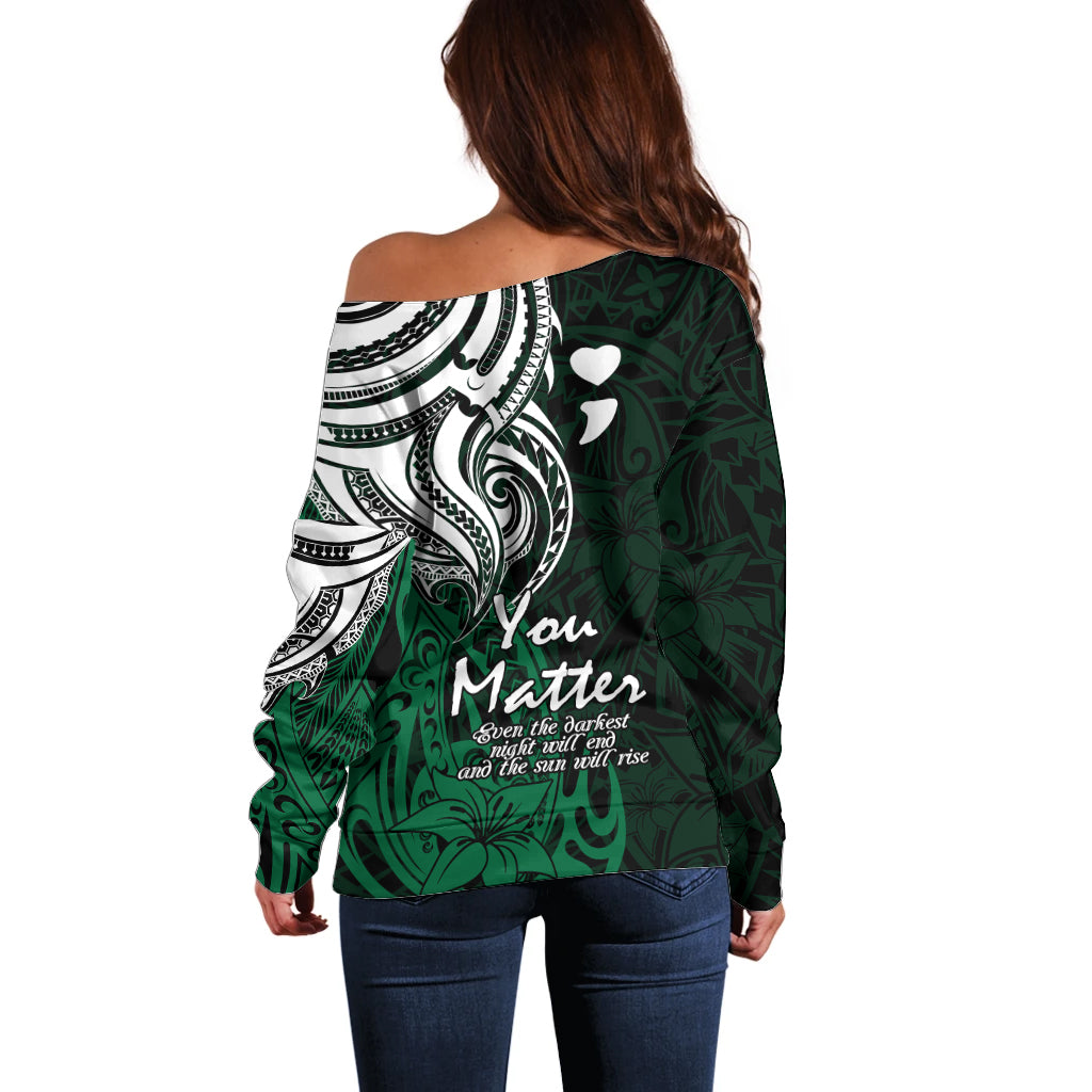 Your Matter Suicide Prevention Off Shoulder Sweater Green Polynesian Tribal LT9 - Polynesian Pride