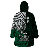Your Matter Suicide Prevention Wearable Blanket Hoodie Green Polynesian Tribal LT9 - Polynesian Pride