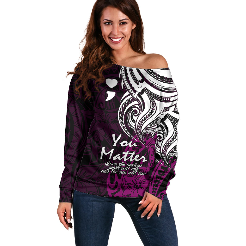 Your Matter Suicide Prevention Off Shoulder Sweater Pink Polynesian Tribal LT9 Women Pink - Polynesian Pride
