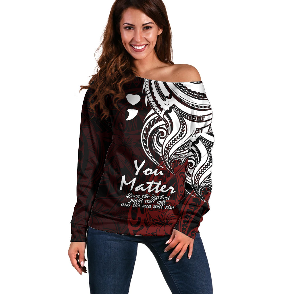 Your Matter Suicide Prevention Off Shoulder Sweater Red Polynesian Tribal LT9 Women Red - Polynesian Pride