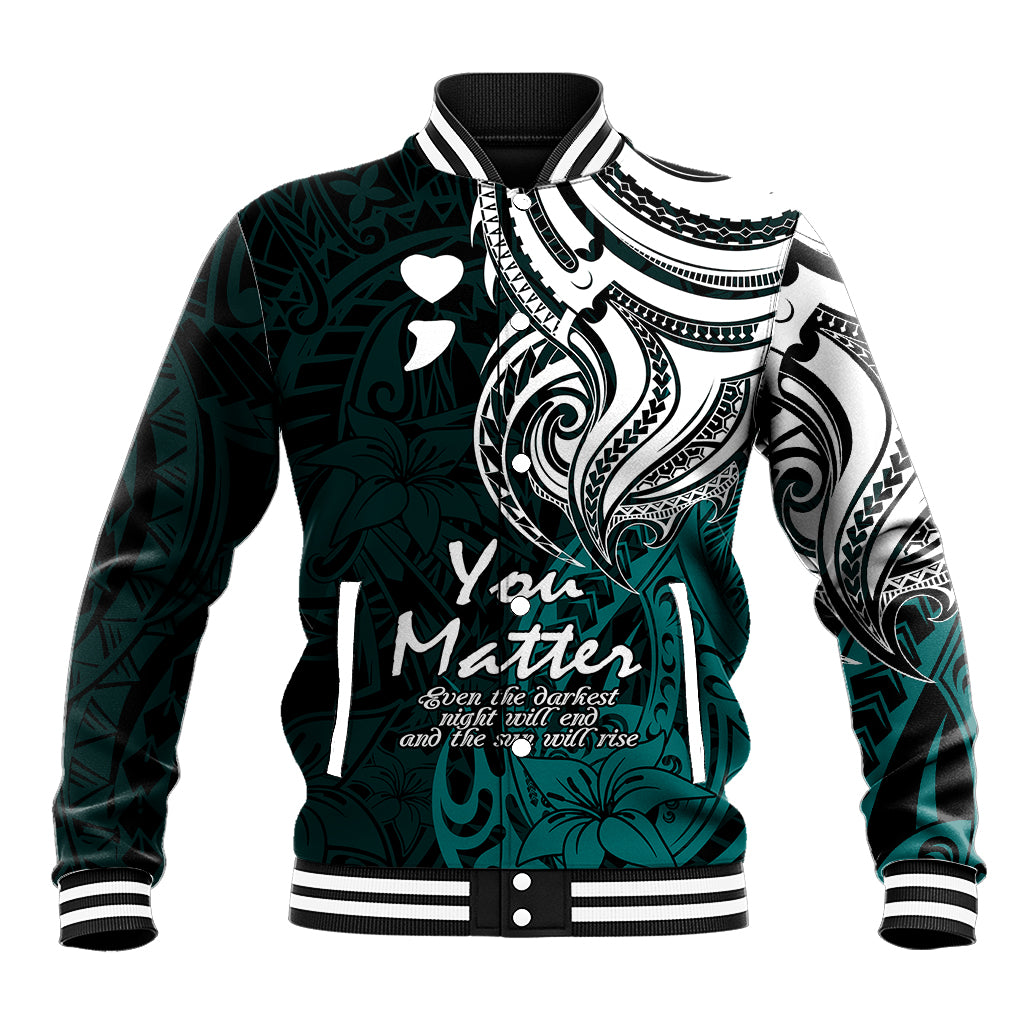 Your Matter Suicide Prevention Baseball Jacket Turqoise Polynesian Tribal LT9 Unisex Turquoise - Polynesian Pride