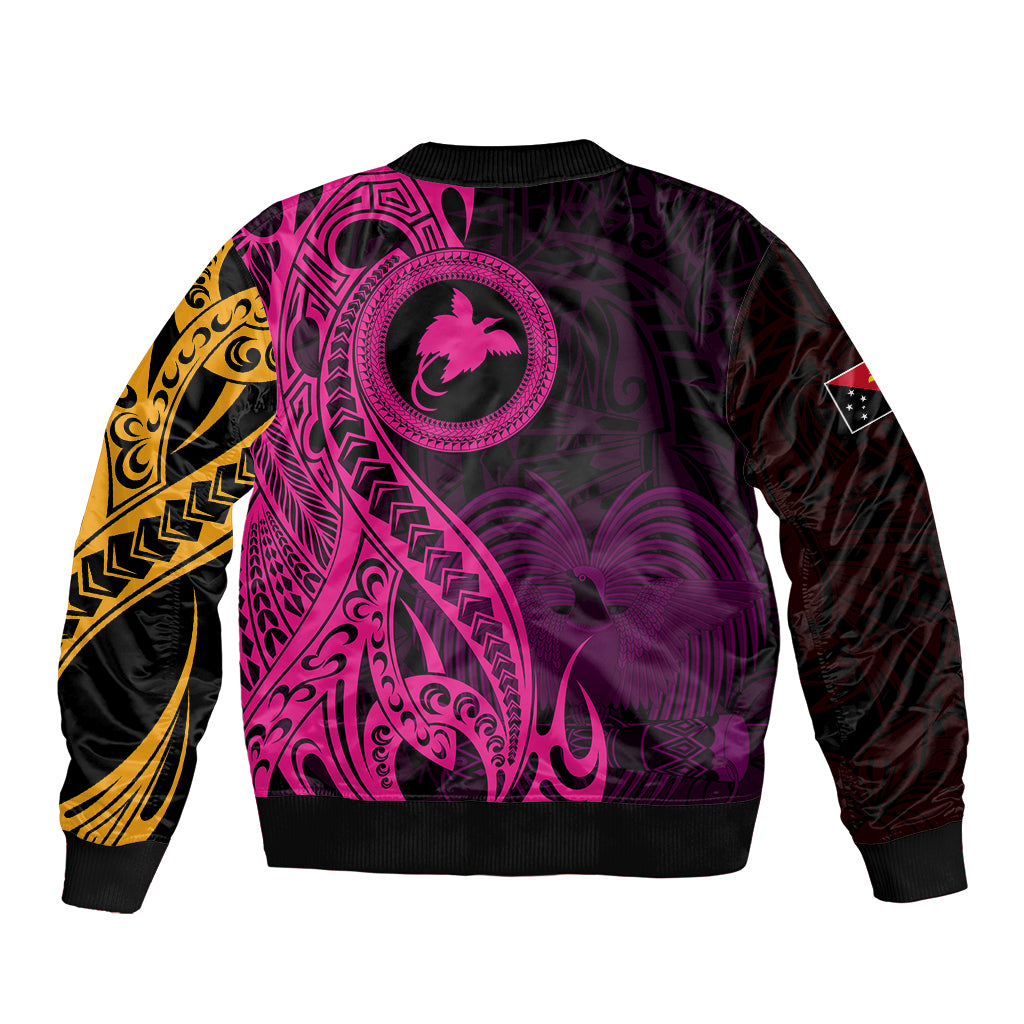 Papua New Guinea Island Sleeve Zip Bomber Jacket Bird of Paradise with Gold Polynesian Tribal LT9 - Polynesian Pride