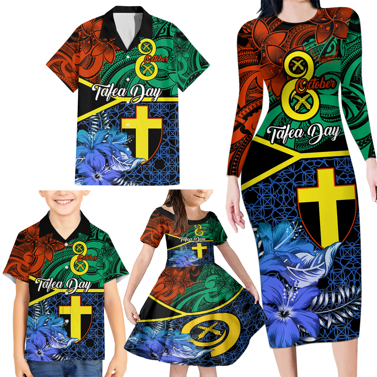 Tafea Day Family Matching Long Sleeve Bodycon Dress and Hawaiian Shirt Vanuatu Sand Drawing With Polynesian Pattern LT9 - Polynesian Pride