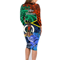 Tafea Day Family Matching Long Sleeve Bodycon Dress and Hawaiian Shirt Vanuatu Sand Drawing With Polynesian Pattern LT9 - Polynesian Pride