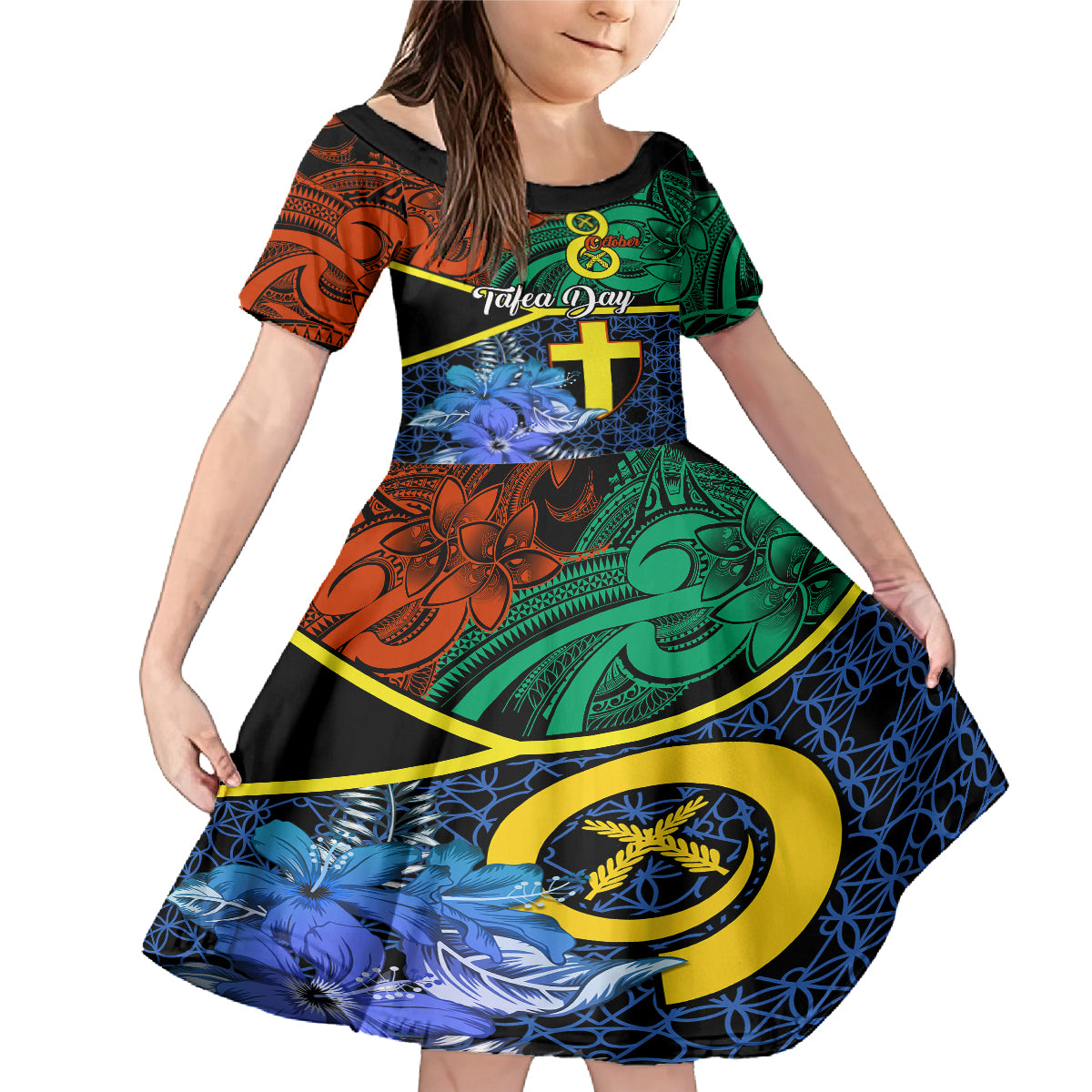 Tafea Day Family Matching Mermaid Dress and Hawaiian Shirt Vanuatu Sand Drawing With Polynesian Pattern LT9 Daughter's Dress Blue - Polynesian Pride