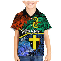 Tafea Day Family Matching Mermaid Dress and Hawaiian Shirt Vanuatu Sand Drawing With Polynesian Pattern LT9 Son's Shirt Blue - Polynesian Pride