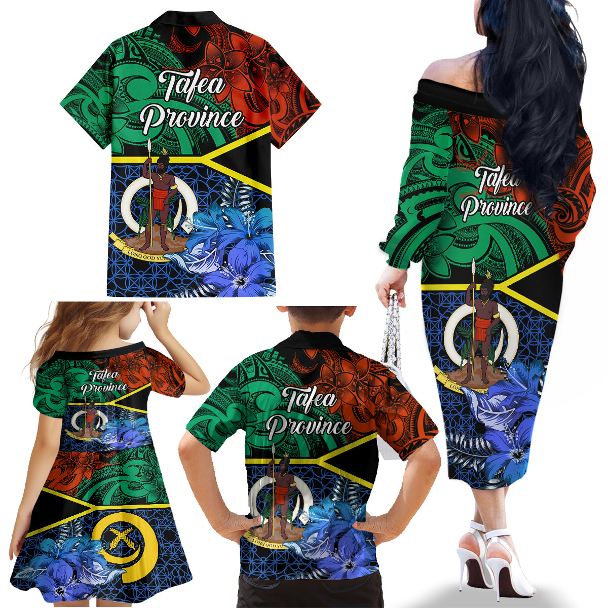 Tafea Day Family Matching Off Shoulder Long Sleeve Dress and Hawaiian Shirt Vanuatu Sand Drawing With Polynesian Pattern LT9 - Polynesian Pride