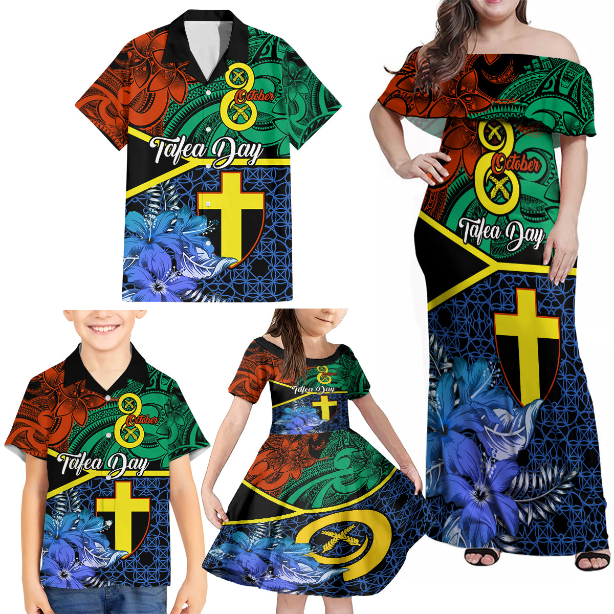 Tafea Day Family Matching Off Shoulder Maxi Dress and Hawaiian Shirt Vanuatu Sand Drawing With Polynesian Pattern LT9 - Polynesian Pride