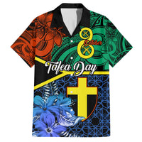 Tafea Day Family Matching Off Shoulder Maxi Dress and Hawaiian Shirt Vanuatu Sand Drawing With Polynesian Pattern LT9 Dad's Shirt - Short Sleeve Blue - Polynesian Pride