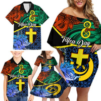 Tafea Day Family Matching Off Shoulder Short Dress and Hawaiian Shirt Vanuatu Sand Drawing With Polynesian Pattern LT9 - Polynesian Pride