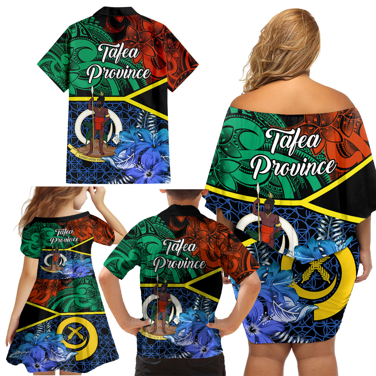 Tafea Day Family Matching Off Shoulder Short Dress and Hawaiian Shirt Vanuatu Sand Drawing With Polynesian Pattern LT9 - Polynesian Pride