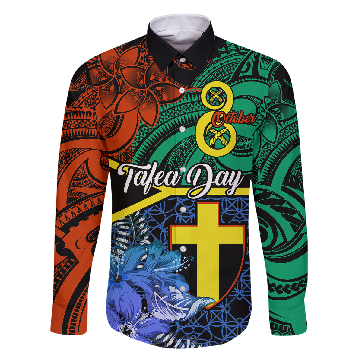 Tafea Day Family Matching Off Shoulder Short Dress and Hawaiian Shirt Vanuatu Sand Drawing With Polynesian Pattern LT9 Dad's Shirt - Long Sleeve Blue - Polynesian Pride