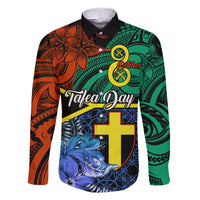 Tafea Day Family Matching Short Sleeve Bodycon Dress and Hawaiian Shirt Vanuatu Sand Drawing With Polynesian Pattern LT9 Dad's Shirt - Long Sleeve Blue - Polynesian Pride