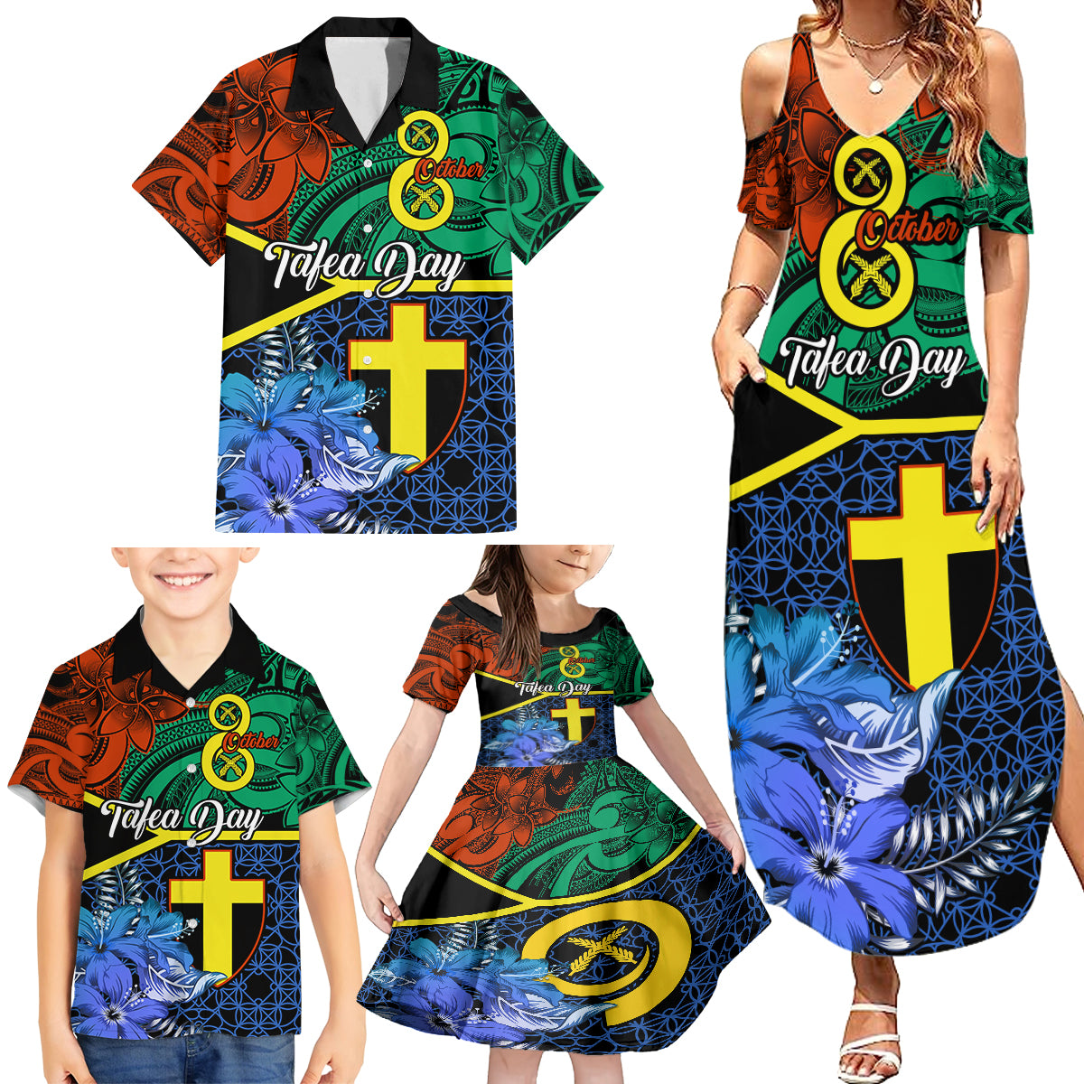 Tafea Day Family Matching Summer Maxi Dress and Hawaiian Shirt Vanuatu Sand Drawing With Polynesian Pattern LT9 - Polynesian Pride