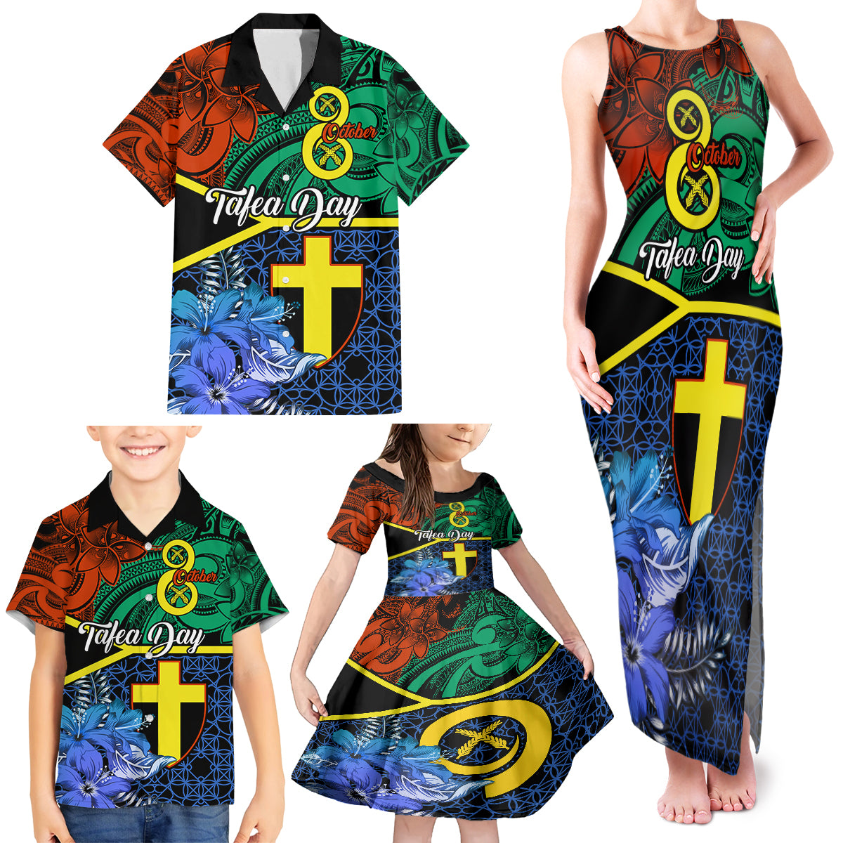 Tafea Day Family Matching Tank Maxi Dress and Hawaiian Shirt Vanuatu Sand Drawing With Polynesian Pattern LT9 - Polynesian Pride