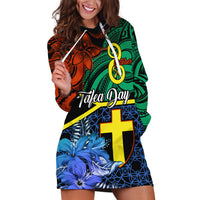 Tafea Day Hoodie Dress Vanuatu Sand Drawing With Polynesian Pattern LT9 Blue - Polynesian Pride