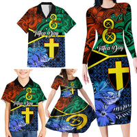 Personalised Tafea Day Family Matching Long Sleeve Bodycon Dress and Hawaiian Shirt Vanuatu Sand Drawing With Polynesian Pattern LT9 - Polynesian Pride