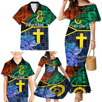 Personalised Tafea Day Family Matching Mermaid Dress and Hawaiian Shirt Vanuatu Sand Drawing With Polynesian Pattern LT9 - Polynesian Pride