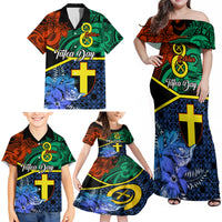 Personalised Tafea Day Family Matching Off Shoulder Maxi Dress and Hawaiian Shirt Vanuatu Sand Drawing With Polynesian Pattern LT9 - Polynesian Pride