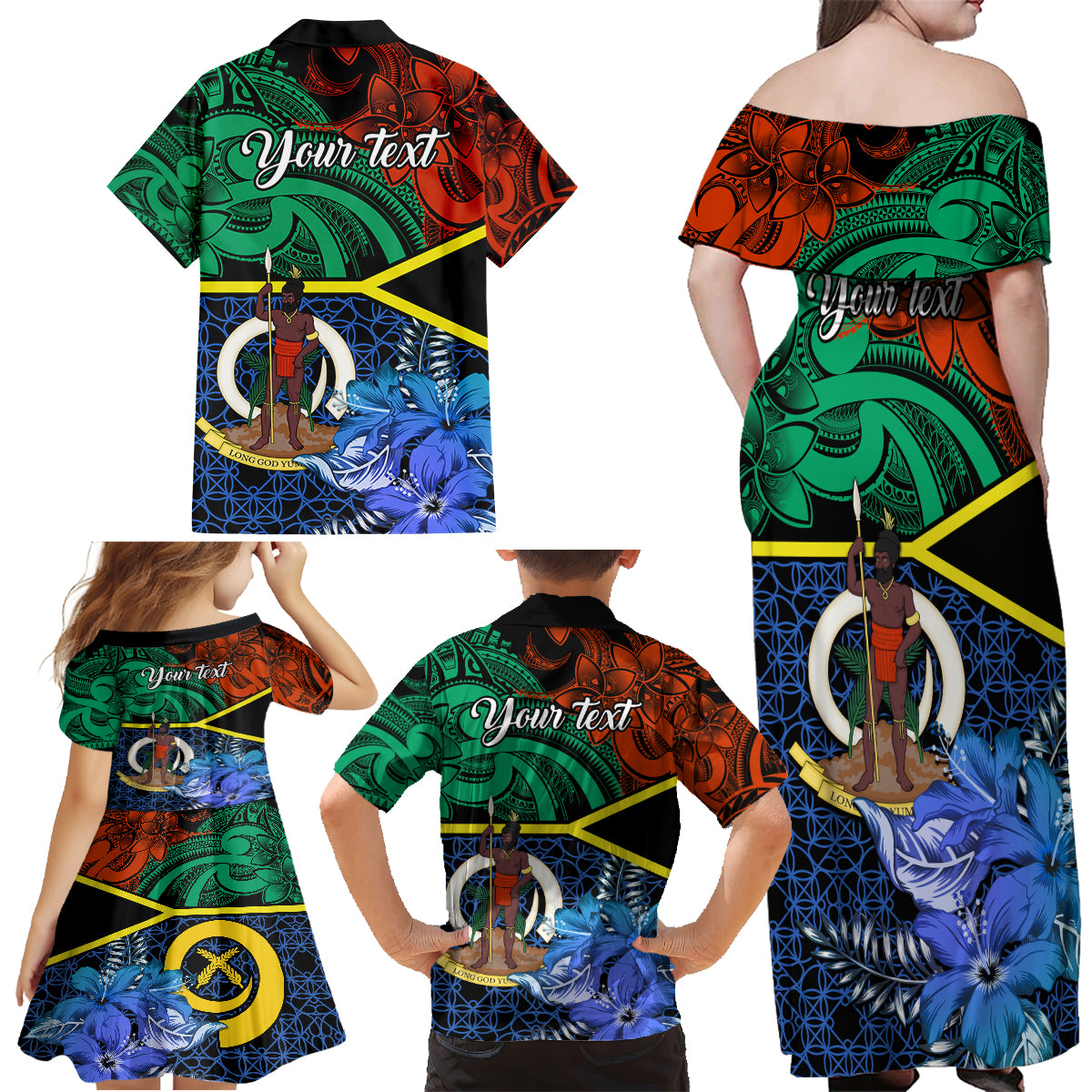 Personalised Tafea Day Family Matching Off Shoulder Maxi Dress and Hawaiian Shirt Vanuatu Sand Drawing With Polynesian Pattern LT9 - Polynesian Pride