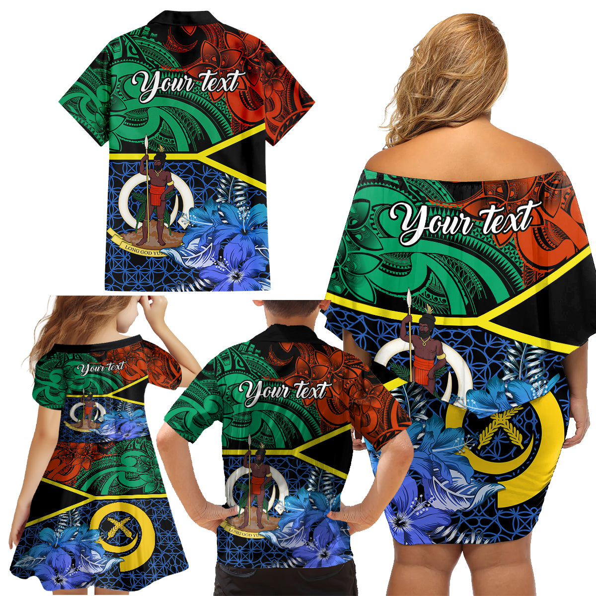 Personalised Tafea Day Family Matching Off Shoulder Short Dress and Hawaiian Shirt Vanuatu Sand Drawing With Polynesian Pattern LT9 - Polynesian Pride